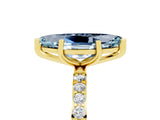 Yellow gold Marquise Cut Aquamarine Solitaire Ring with Pave Band and Four Prong Setting_29