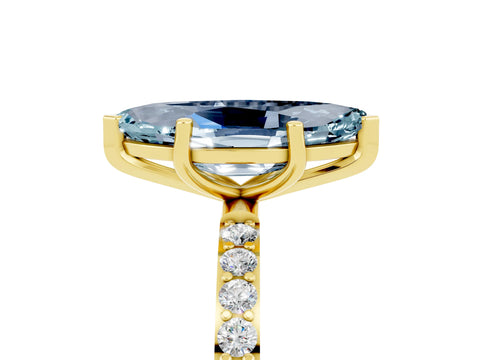 Yellow gold Marquise Cut Aquamarine Solitaire Ring with Pave Band and Four Prong Setting_29