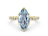 Yellow gold Marquise Cut Aquamarine Solitaire Ring with Round  Pavé Band and Four-Prong Setting_36