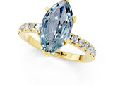 Yellow gold Marquise Cut Aquamarine Solitaire Ring with Round  Pavé Band and Four-Prong Setting_37
