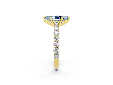 Yellow gold Marquise Cut Aquamarine Solitaire Ring with Shared Prong Pavé Band and Four-Prong Setting_2