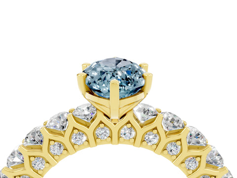 Yellow gold Marquise Cut Aquamarine Solitaire Ring with Shared Prong Pavé Band and Four-Prong Setting_4