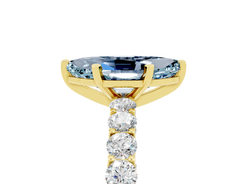 Yellow gold Marquise Cut Aquamarine Solitaire Ring with Shared Prong Pavé Band and Four-Prong Setting_5