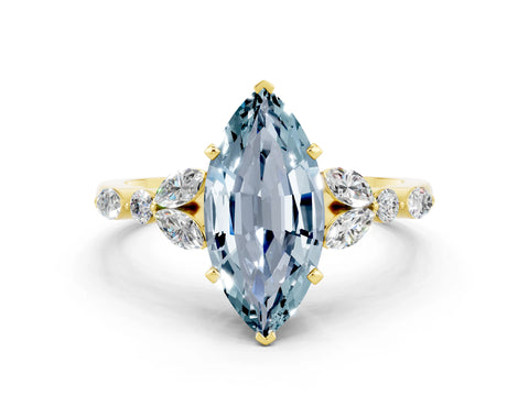 Yellow gold Marquise Cut Aquamarine Solitaire Ring with Side Stones and Four-Prong Setting_12