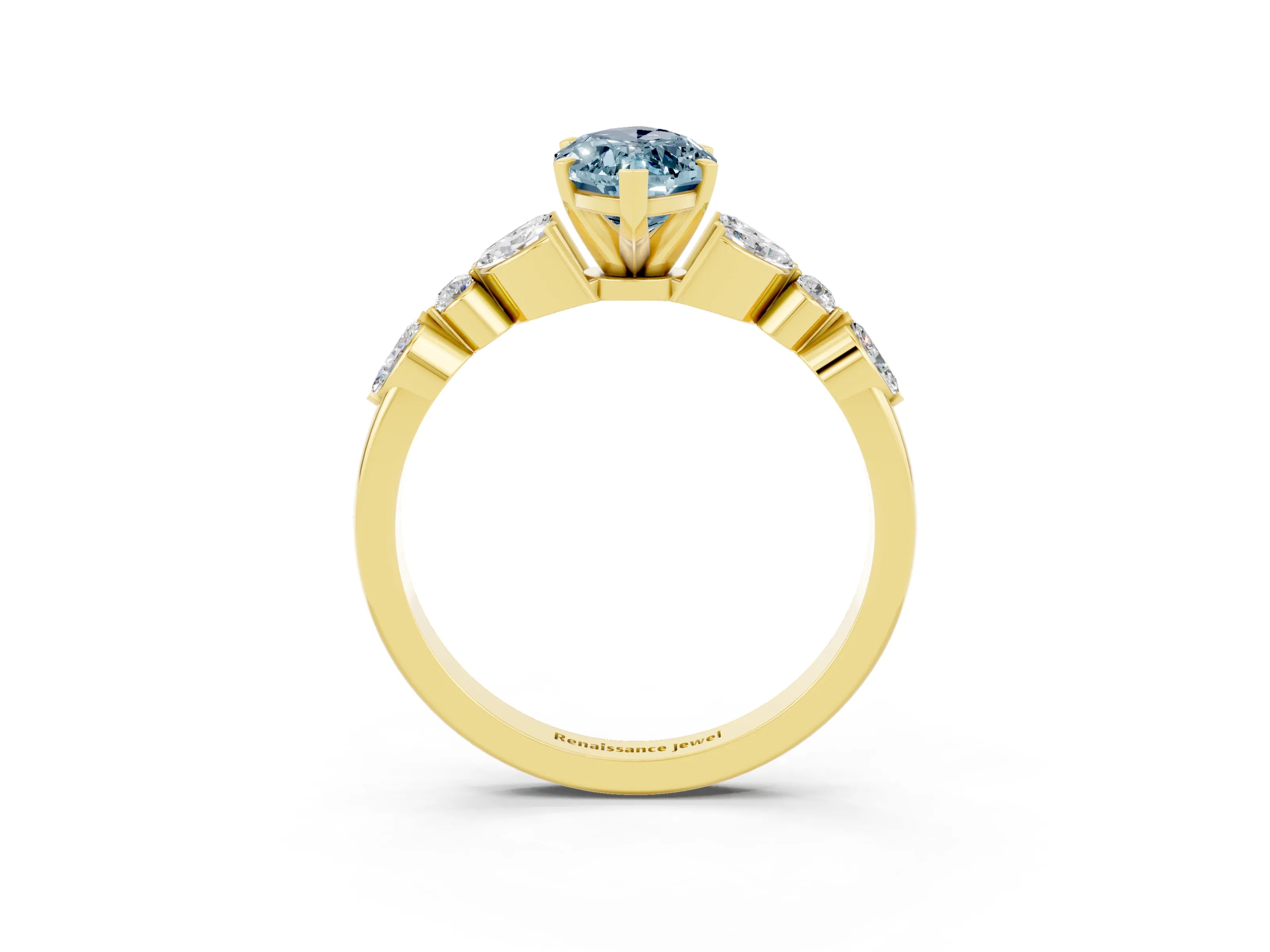 Yellow gold Marquise Cut Aquamarine Solitaire Ring with Side Stones and Four-Prong Setting_15