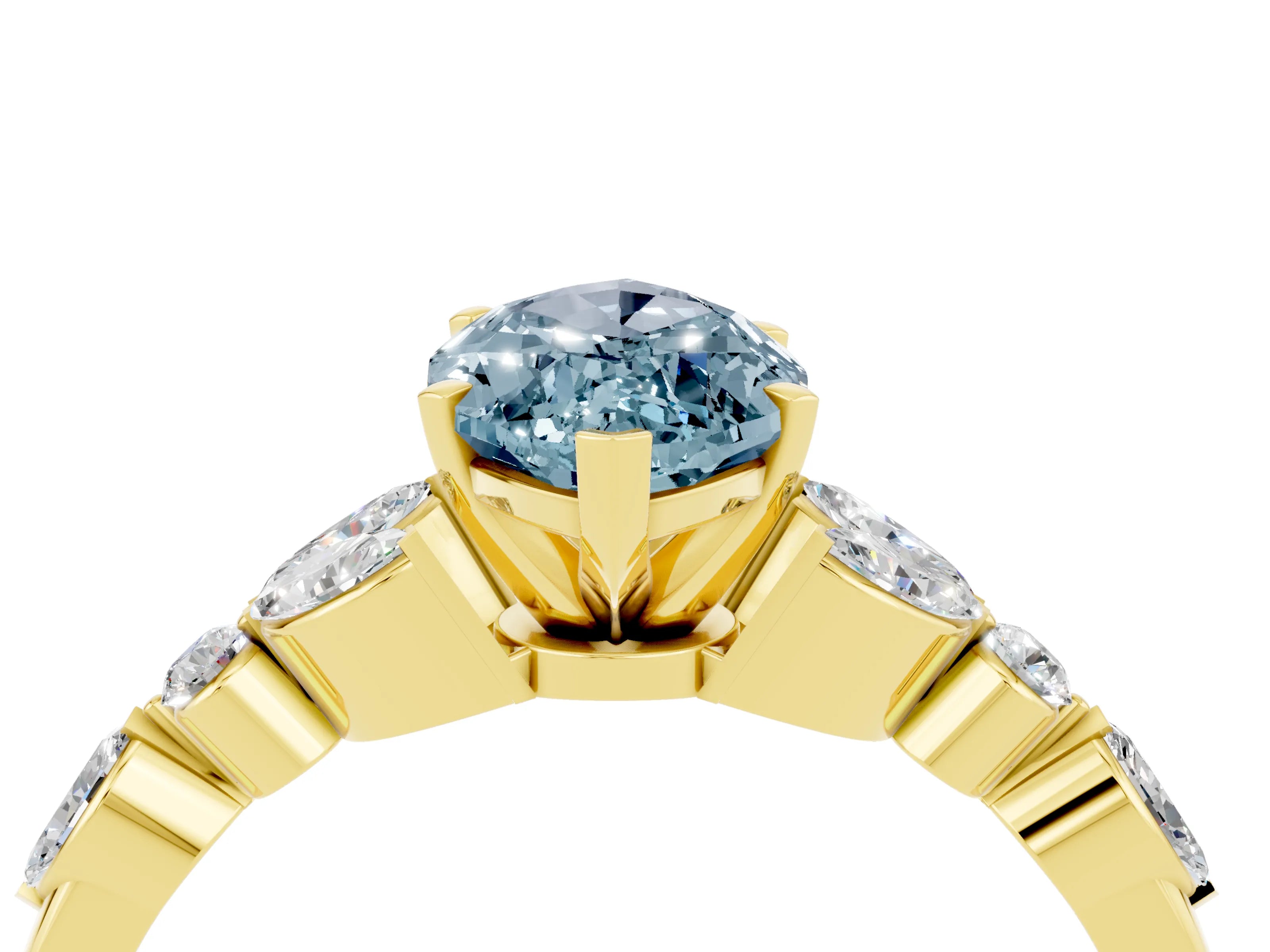 Yellow gold Marquise Cut Aquamarine Solitaire Ring with Side Stones and Four-Prong Setting_16