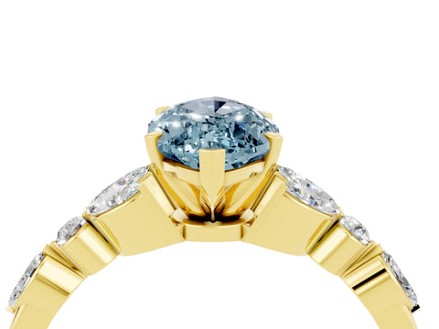 Yellow gold Marquise Cut Aquamarine Solitaire Ring with Side Stones and Four-Prong Setting_16