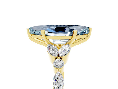 Yellow gold Marquise Cut Aquamarine Solitaire Ring with Side Stones and Four-Prong Setting_17