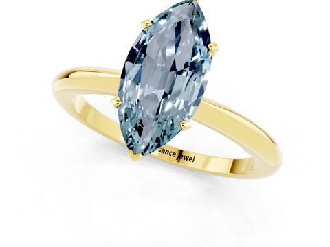 Yellow gold Marquise Cut Aquamarine Solitaire Ring with Six-Prong Setting and Classic Band_1