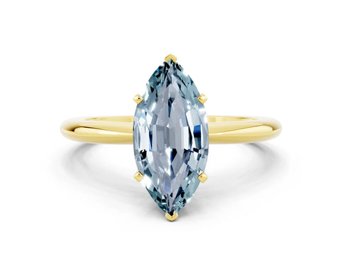 Yellow gold Marquise Cut Aquamarine Solitaire Ring with Six-Prong Setting and Classic Band