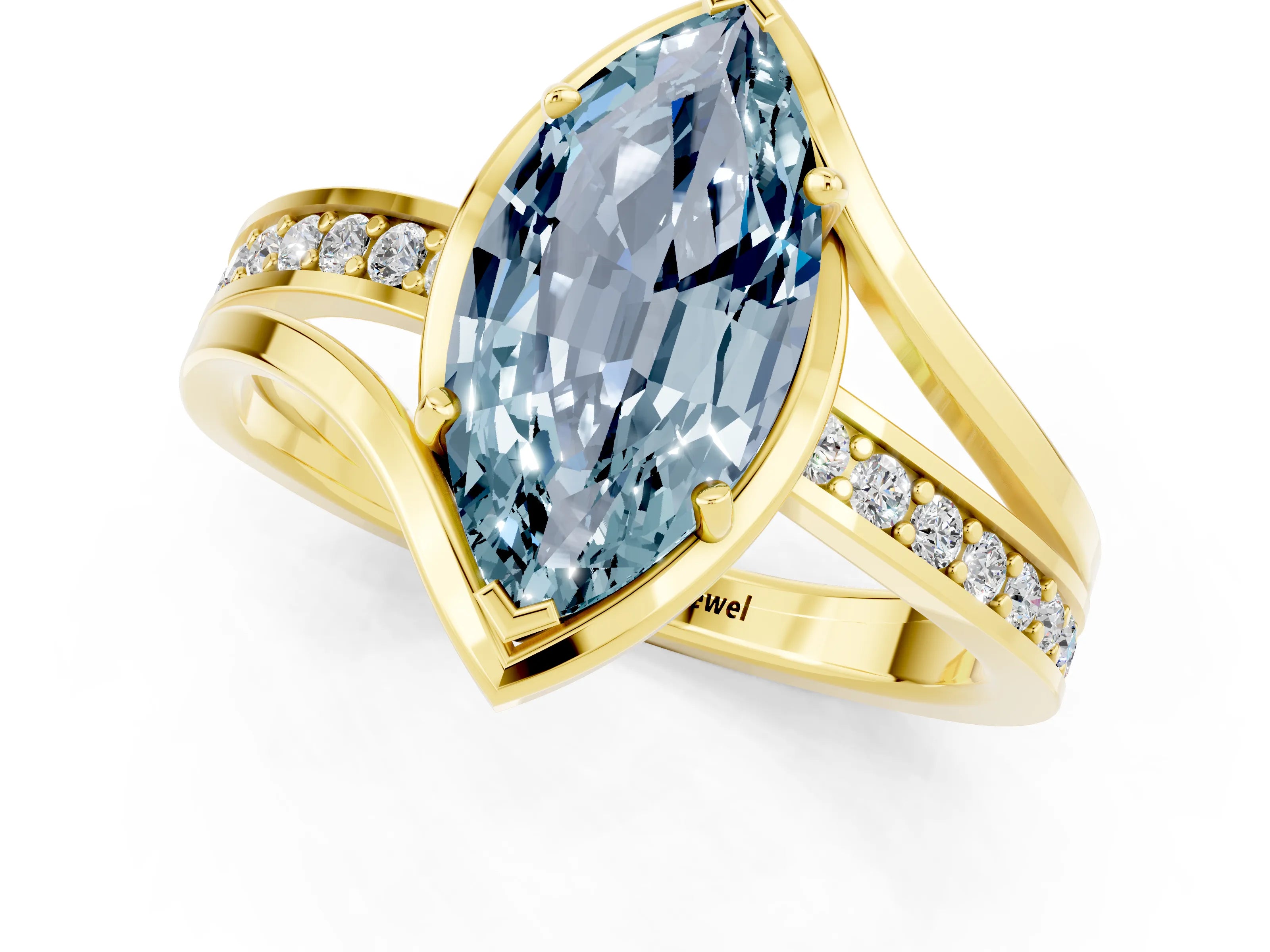 Yellow gold Marquise Cut Aquamarine Solitaire Ring with Split Shank and Prong Setting_1