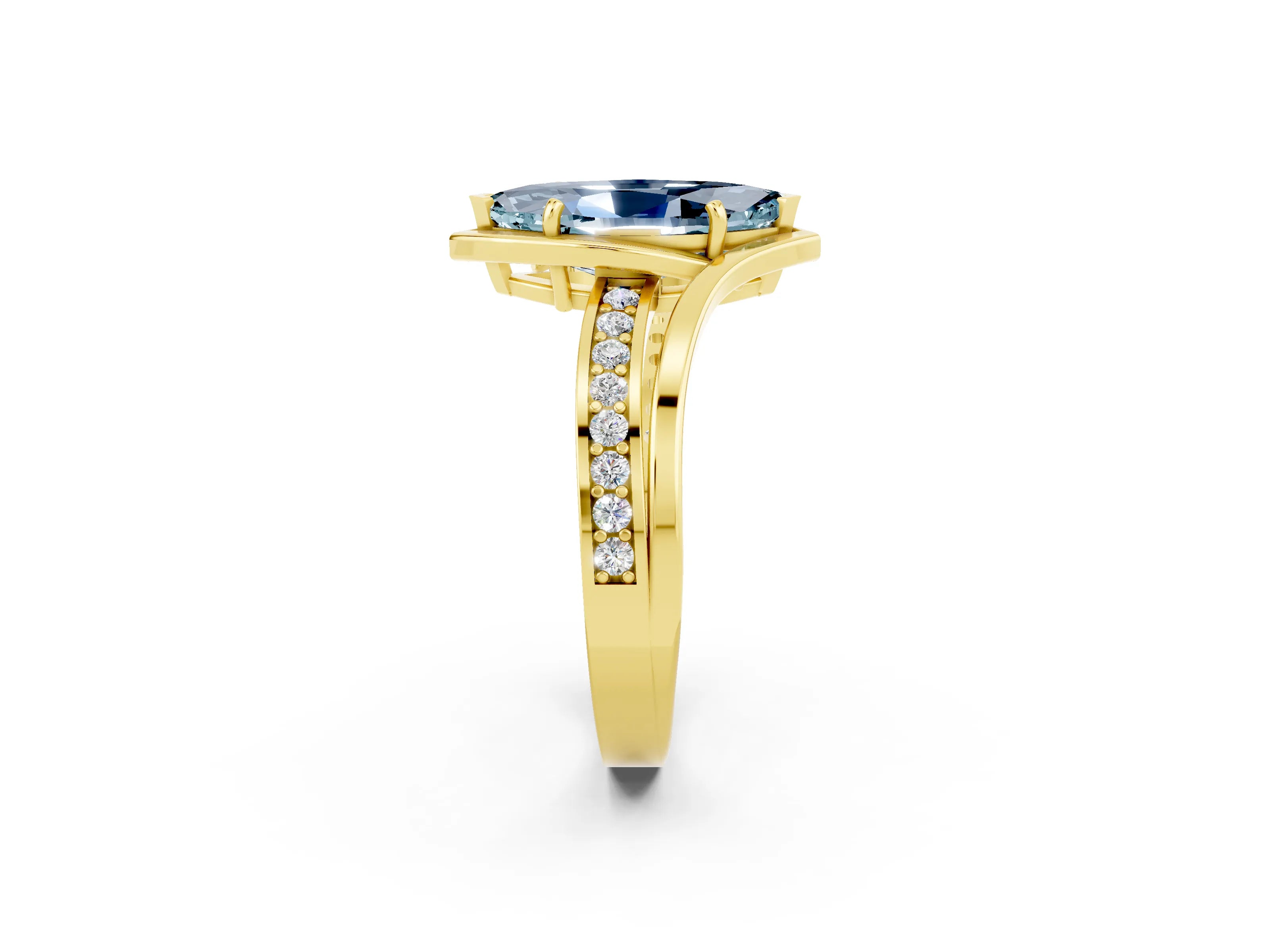 Yellow gold Marquise Cut Aquamarine Solitaire Ring with Split Shank and Prong Setting_2