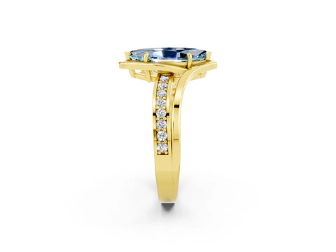 Yellow gold Marquise Cut Aquamarine Solitaire Ring with Split Shank and Prong Setting_2