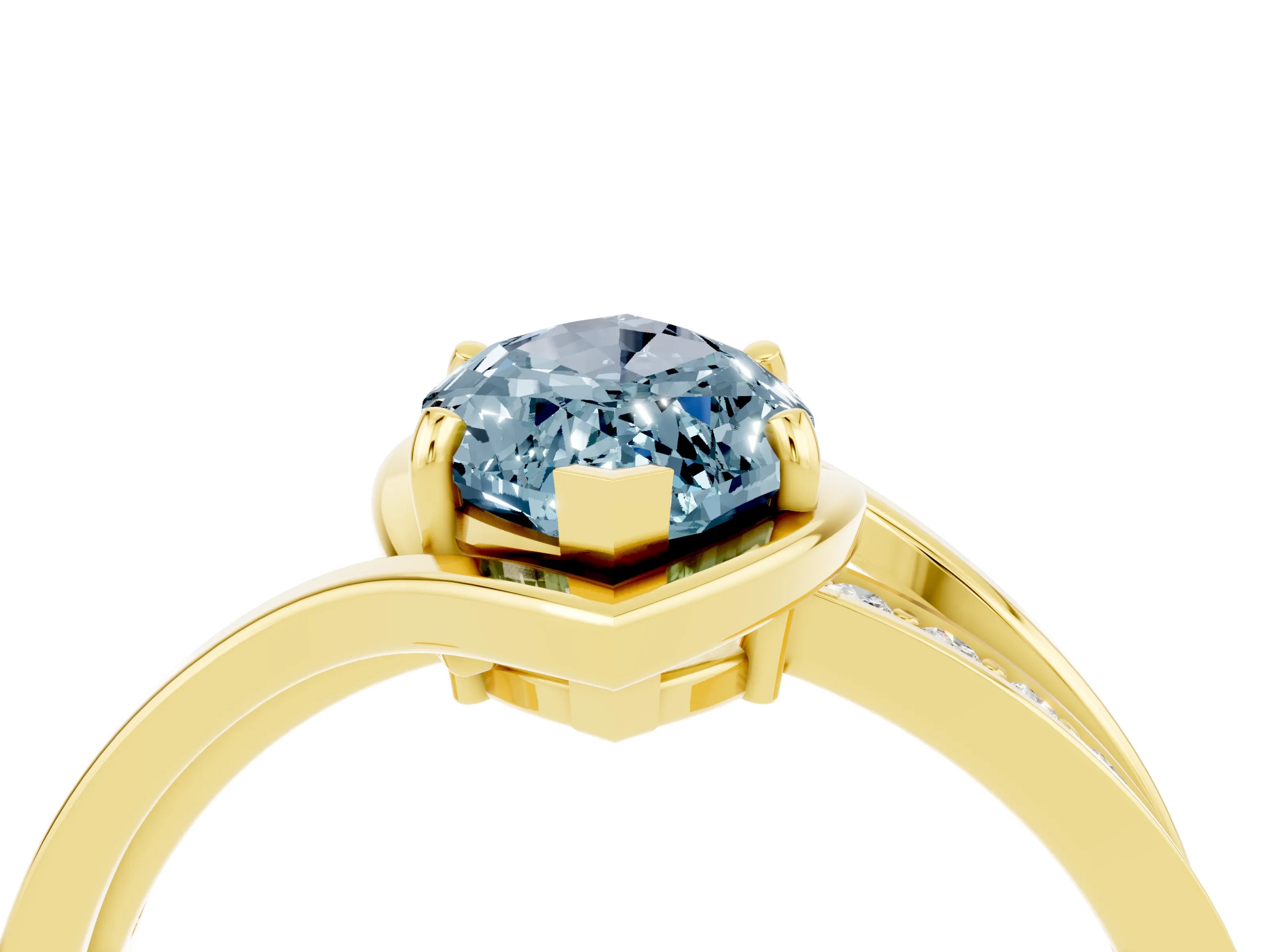 Yellow gold Marquise Cut Aquamarine Solitaire Ring with Split Shank and Prong Setting_4