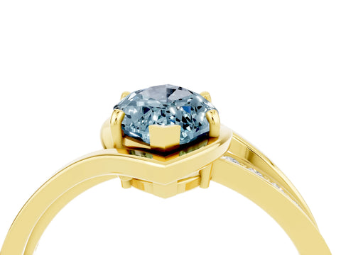 Yellow gold Marquise Cut Aquamarine Solitaire Ring with Split Shank and Prong Setting_4