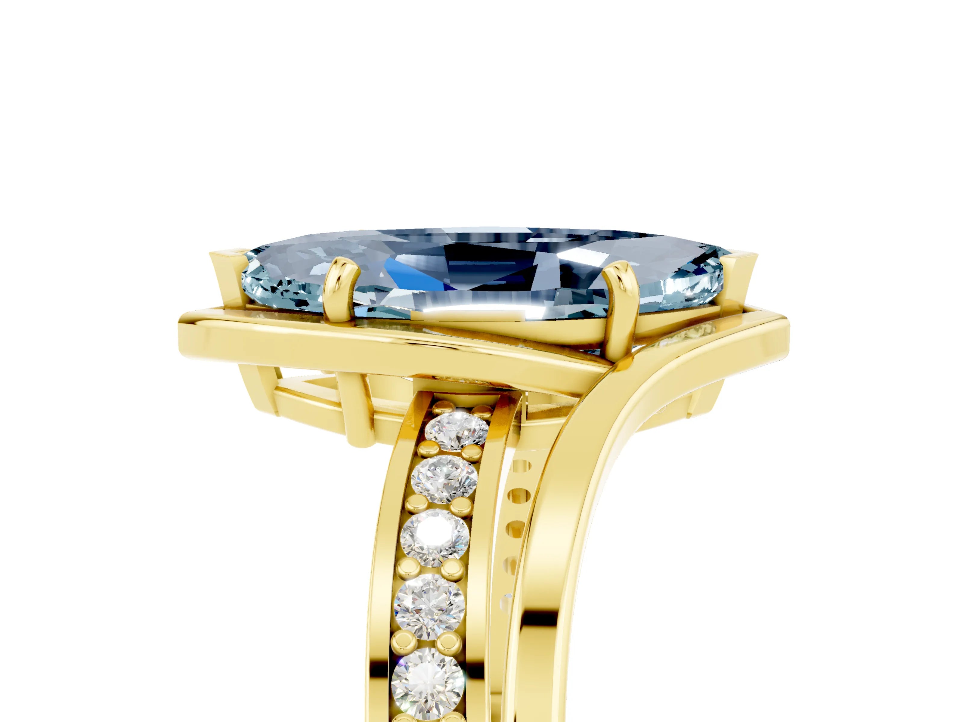 Yellow gold Marquise Cut Aquamarine Solitaire Ring with Split Shank and Prong Setting_5