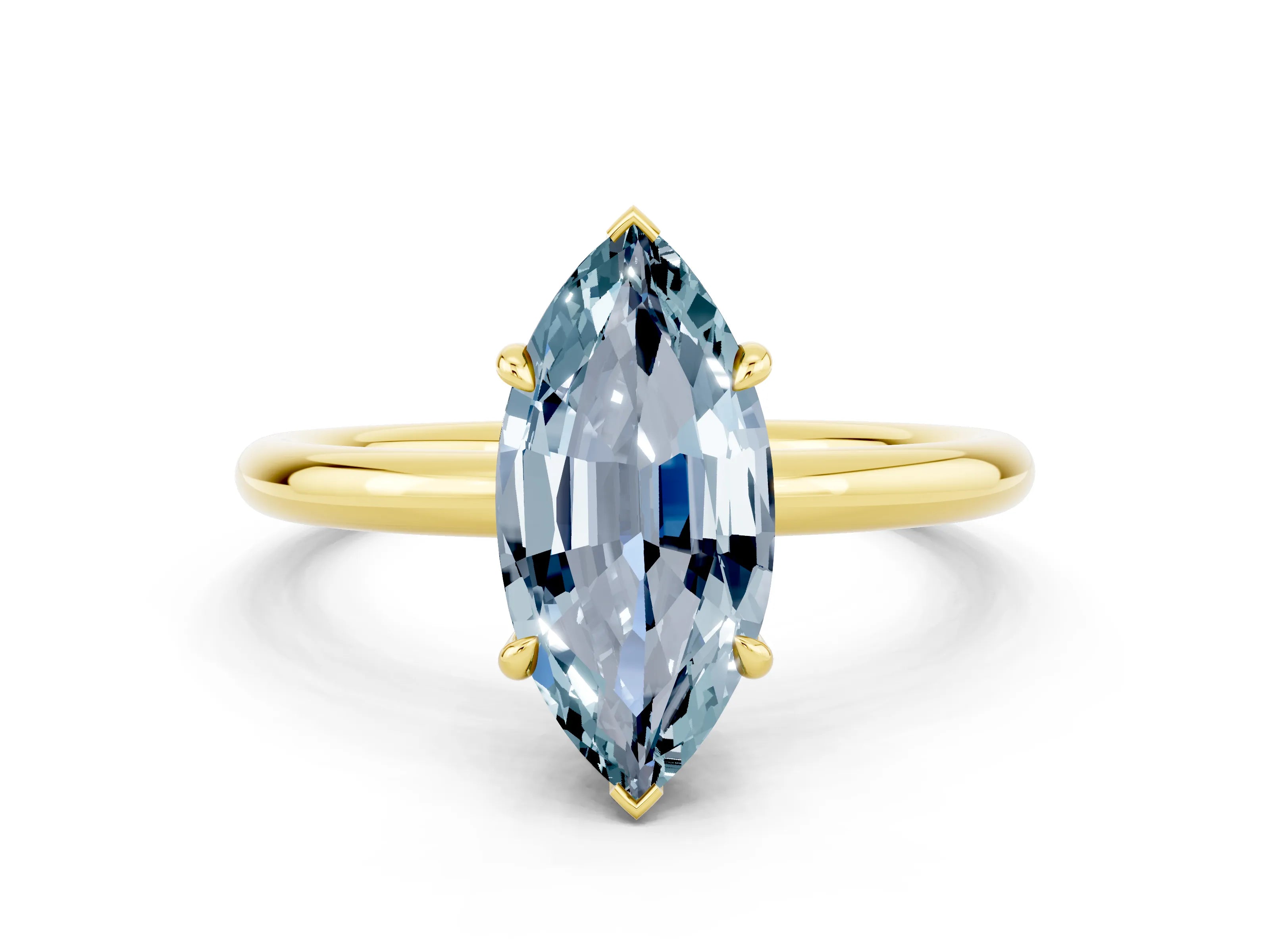 Yellow gold Marquise Cut Aquamarine Solitaire Ring with Thin Band and Four-Prong Setting_12