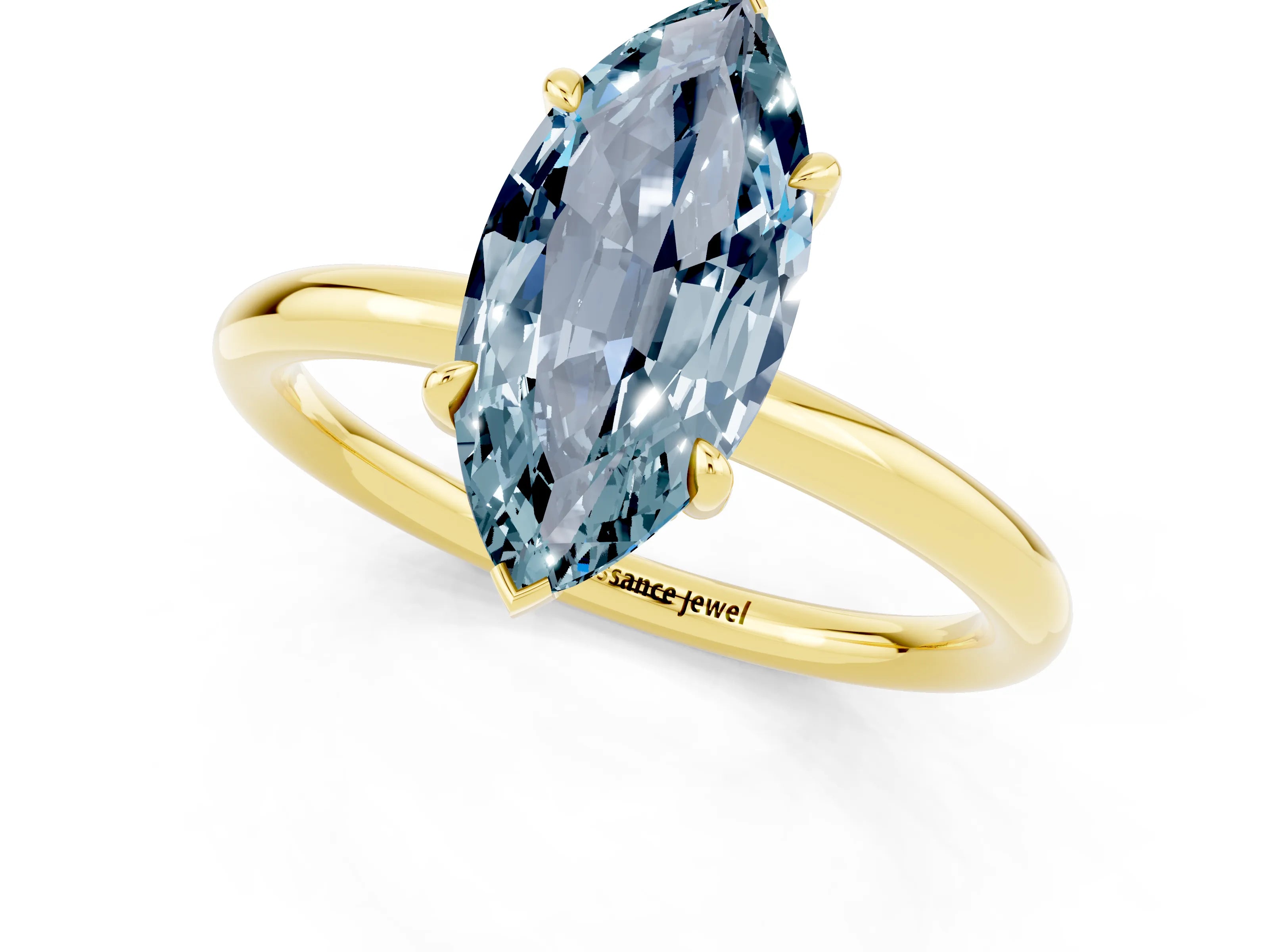 Yellow gold Marquise Cut Aquamarine Solitaire Ring with Thin Band and Four-Prong Setting_13