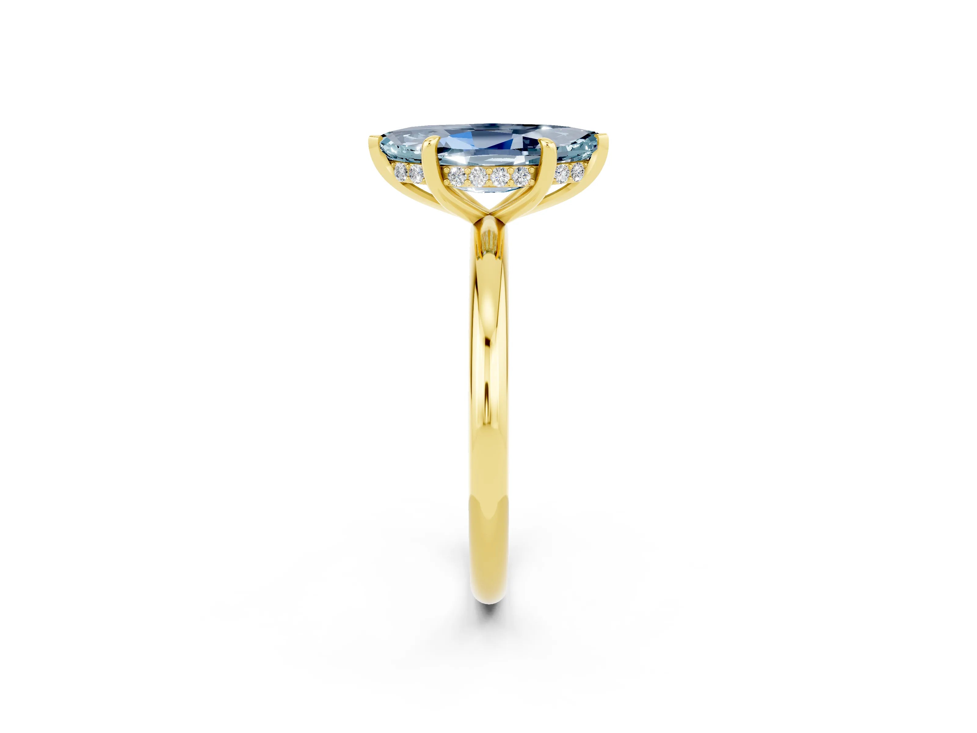 Yellow gold Marquise Cut Aquamarine Solitaire Ring with Thin Band and Four-Prong Setting_14
