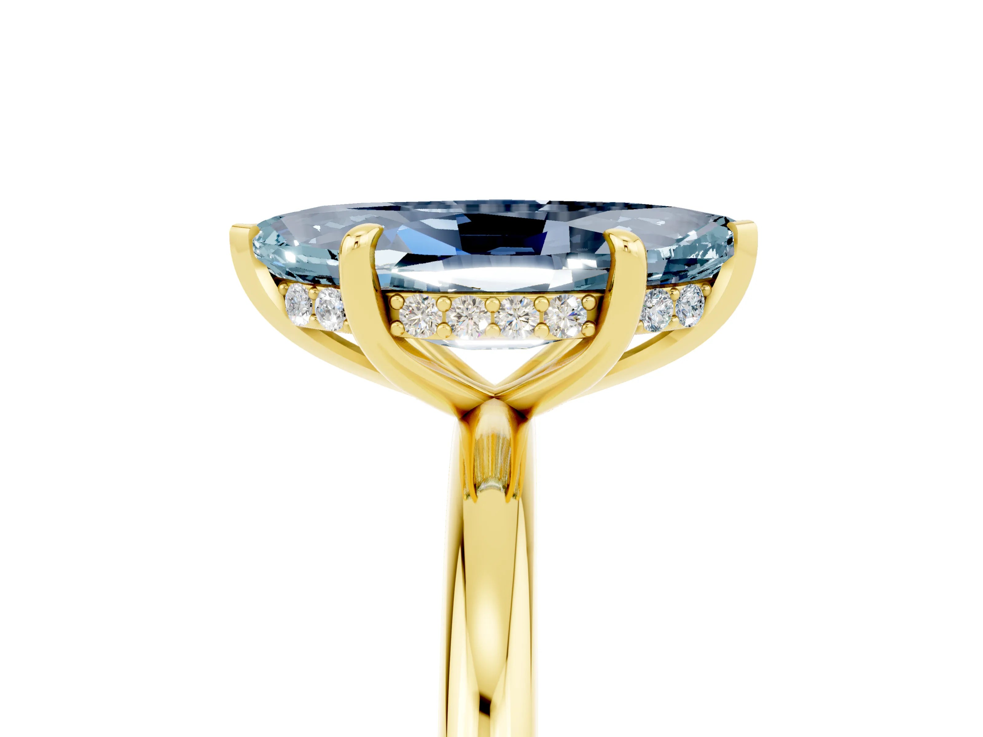 Yellow gold Marquise Cut Aquamarine Solitaire Ring with Thin Band and Four-Prong Setting_17