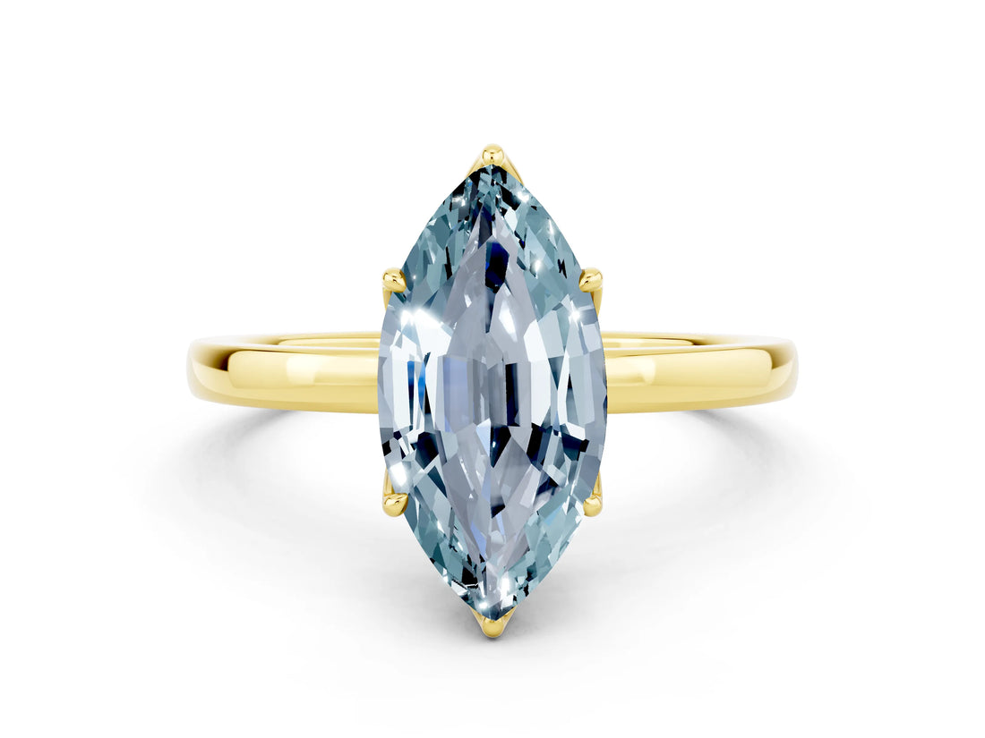 Yellow gold Marquise Cut Aquamarine Solitaire Ring with Thin Band and Prong Setting_12