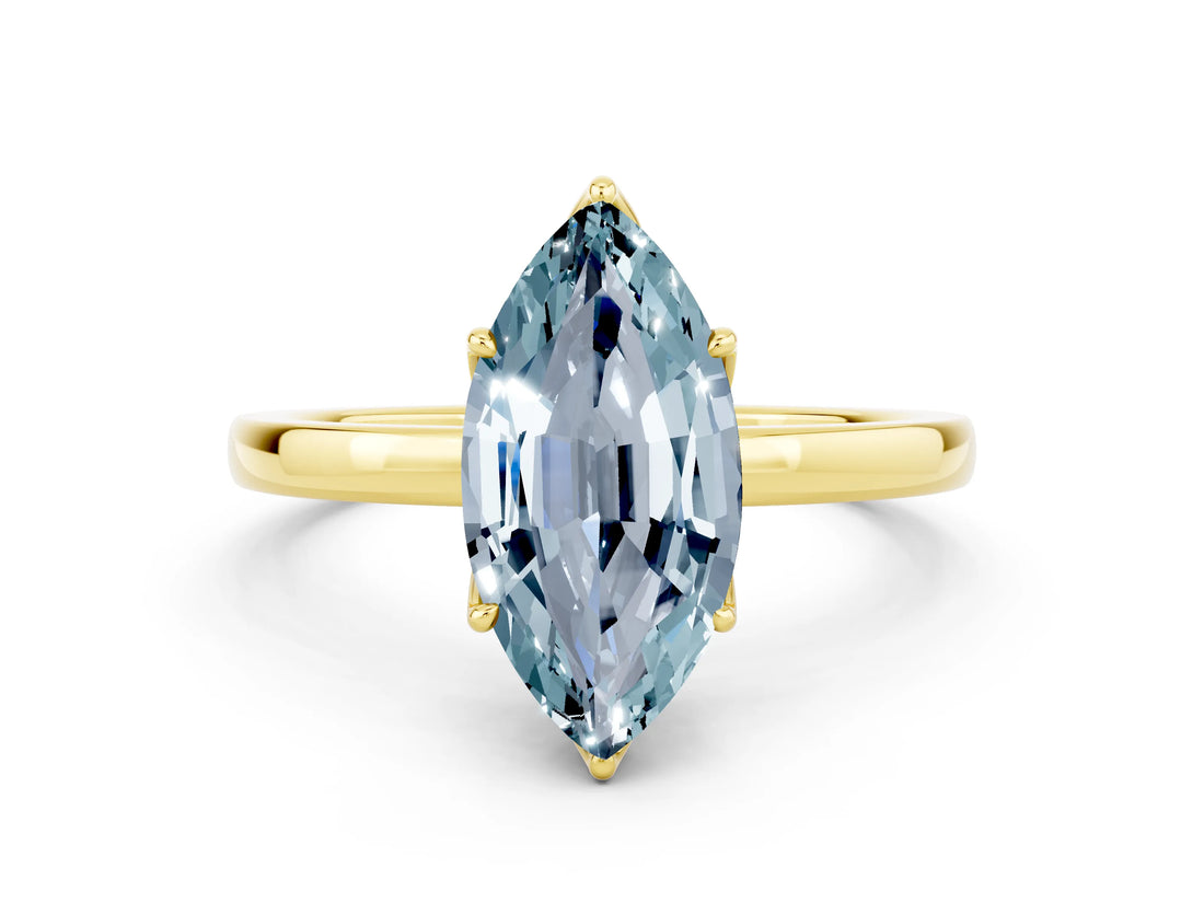 Yellow gold Marquise Cut Aquamarine Solitaire Ring with Thin Band and Prong Setting_24