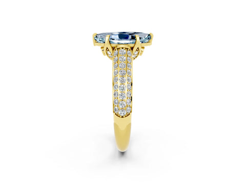 Yellow gold Marquise Cut Aquamarine Solitaire Ring with Three-Row Pavé Band and Four-Prong Setting_14
