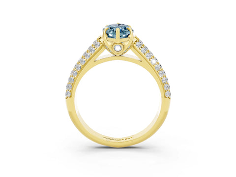 Yellow gold Marquise Cut Aquamarine Solitaire Ring with Three-Row Pavé Band and Four-Prong Setting_15