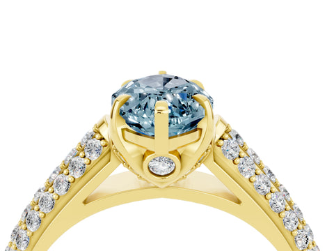 Yellow gold Marquise Cut Aquamarine Solitaire Ring with Three-Row Pavé Band and Four-Prong Setting_16