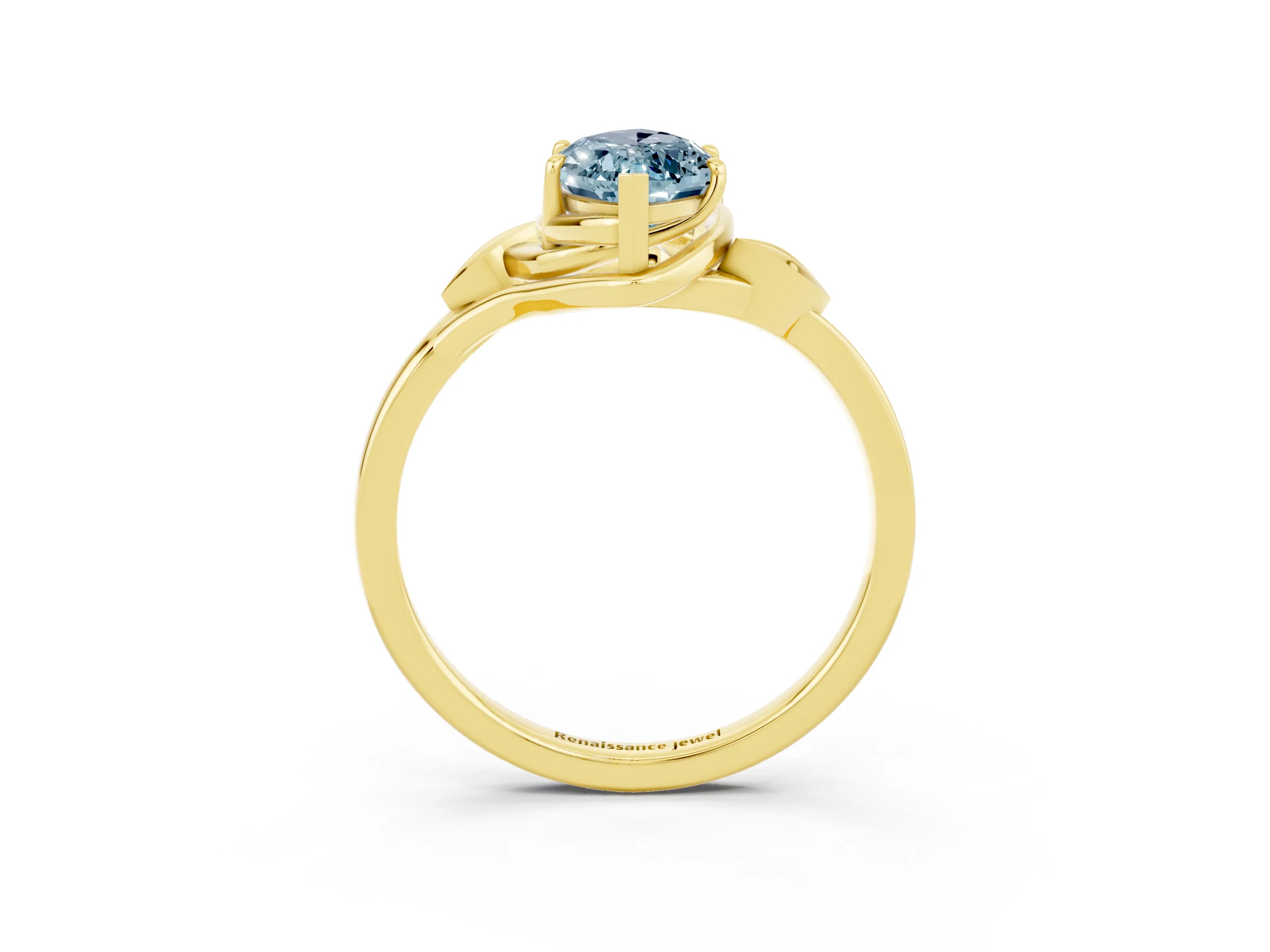 Yellow gold Marquise Cut Aquamarine Solitaire Ring with Twist Band and Four-Prong Setting_27
