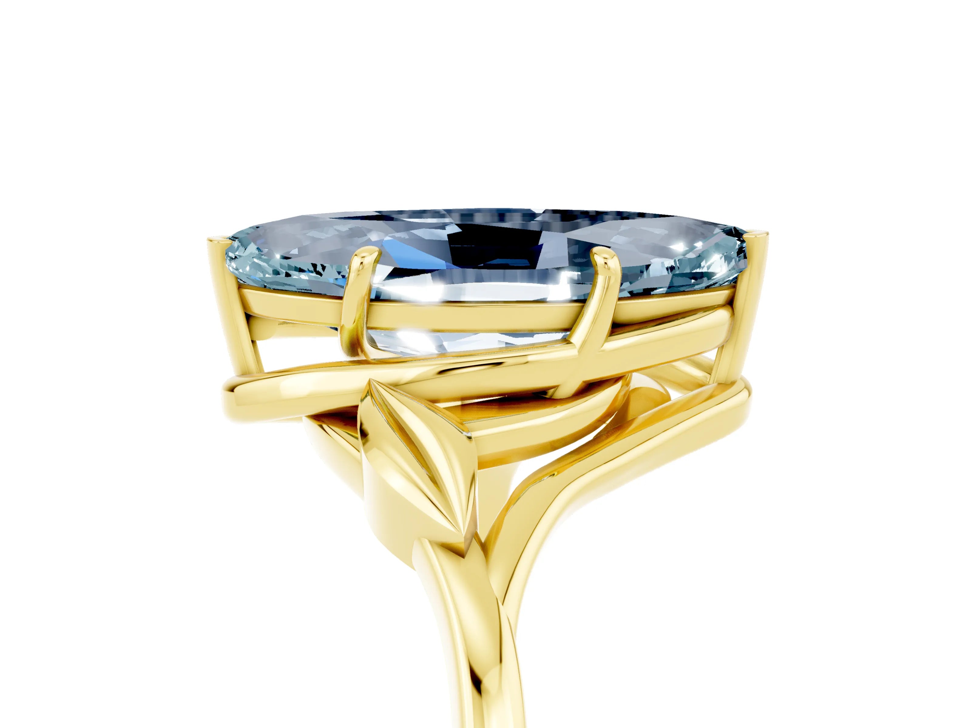 Yellow gold Marquise Cut Aquamarine Solitaire Ring with Twist Band and Four-Prong Setting_29