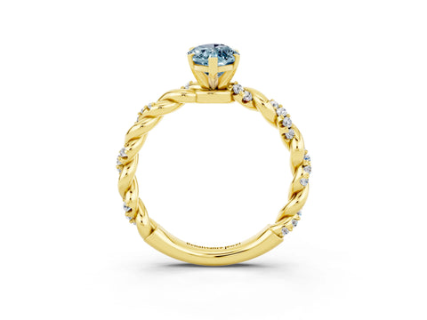 Yellow gold Marquise Cut Aquamarine Solitaire Ring with Twisted Band and Pavé Accents_3