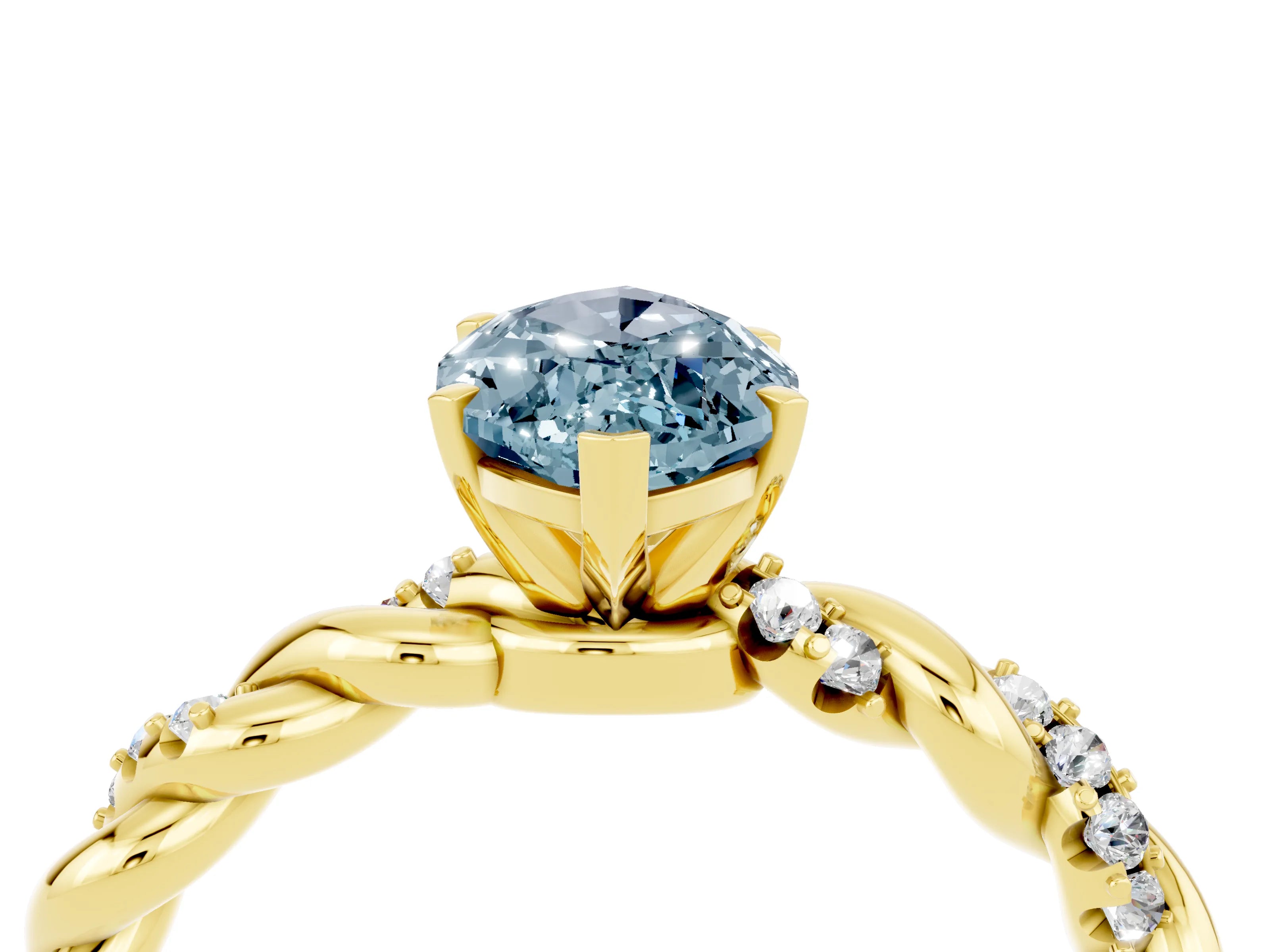 Yellow gold Marquise Cut Aquamarine Solitaire Ring with Twisted Band and Pavé Accents_4