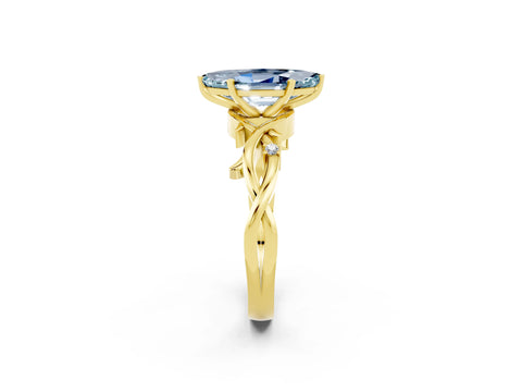 Yellow gold Marquise Cut Aquamarine Solitaire Ring with Twisted Band and Prong Setting_2