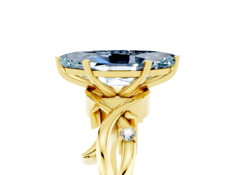 Yellow gold Marquise Cut Aquamarine Solitaire Ring with Twisted Band and Prong Setting_5