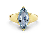 Yellow gold Marquise Cut Aquamarine Solitaire Ring with Wide Band and Prong Setting