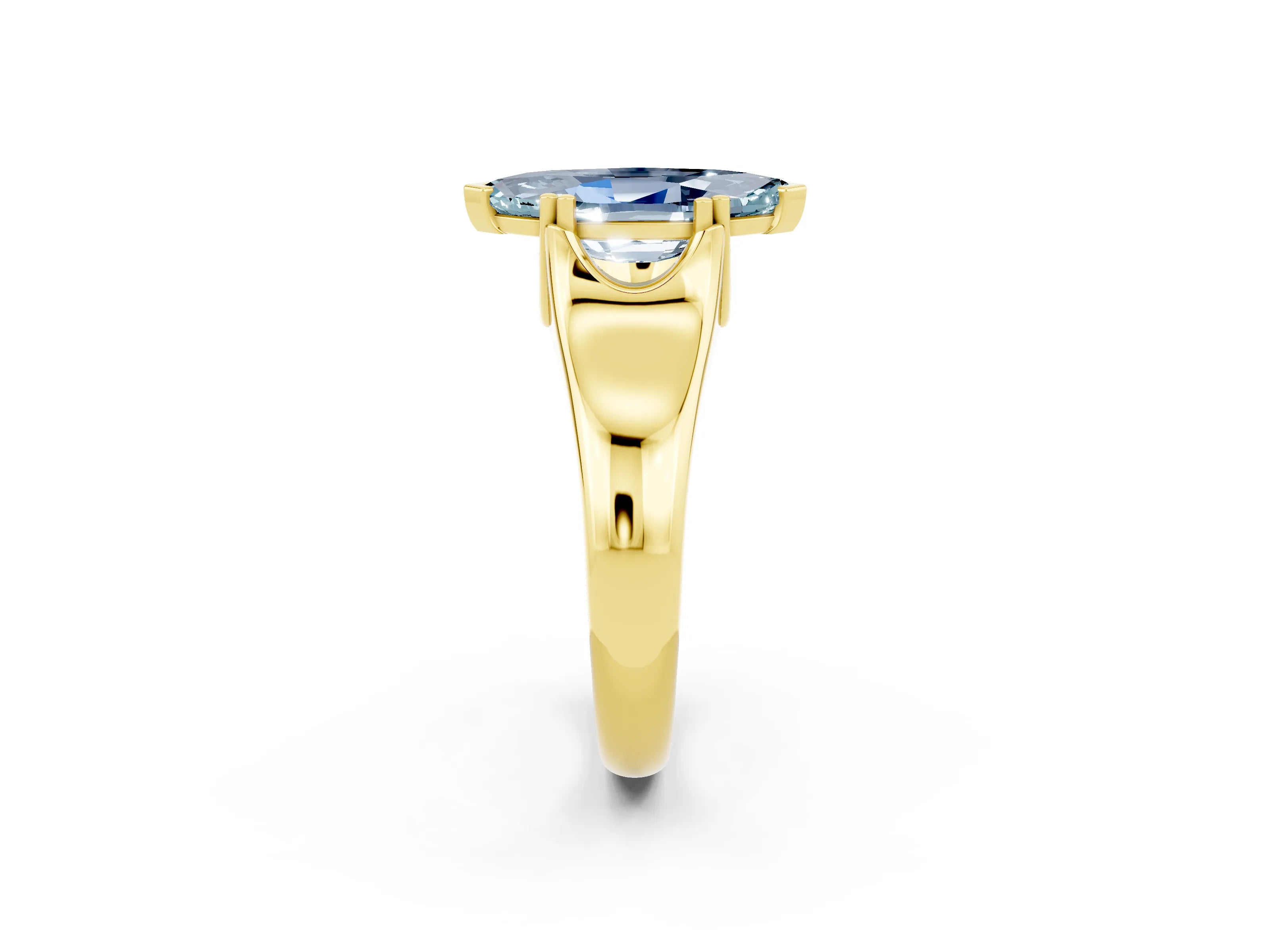 Yellow gold Marquise Cut Aquamarine Solitaire Ring with Wide Band and Prong Setting_2