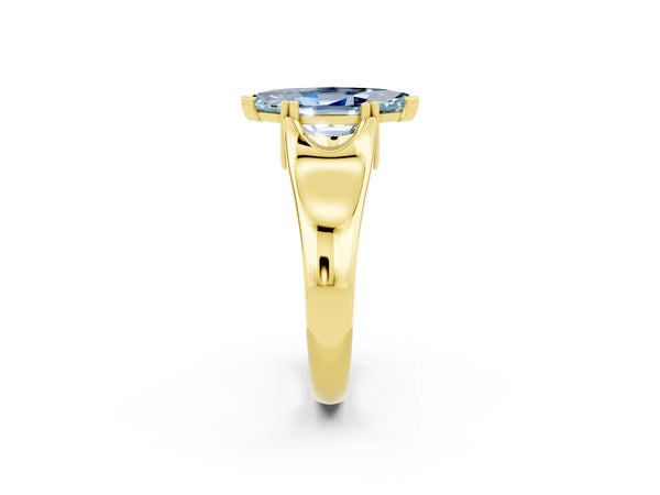 Yellow gold Marquise Cut Aquamarine Solitaire Ring with Wide Band and Prong Setting