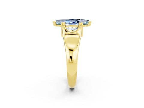 Yellow gold Marquise Cut Aquamarine Solitaire Ring with Wide Band and Prong Setting_2