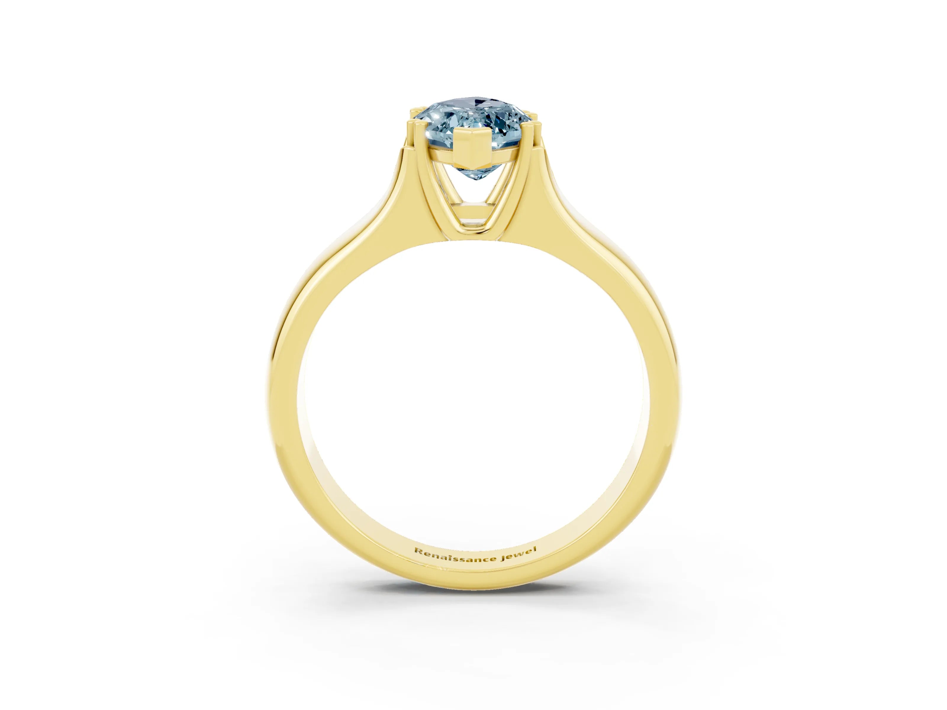 Yellow gold Marquise Cut Aquamarine Solitaire Ring with Wide Band and Prong Setting_3