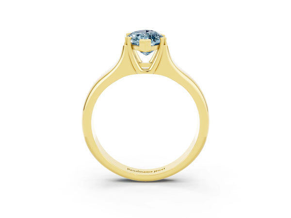 Yellow gold Marquise Cut Aquamarine Solitaire Ring with Wide Band and Prong Setting