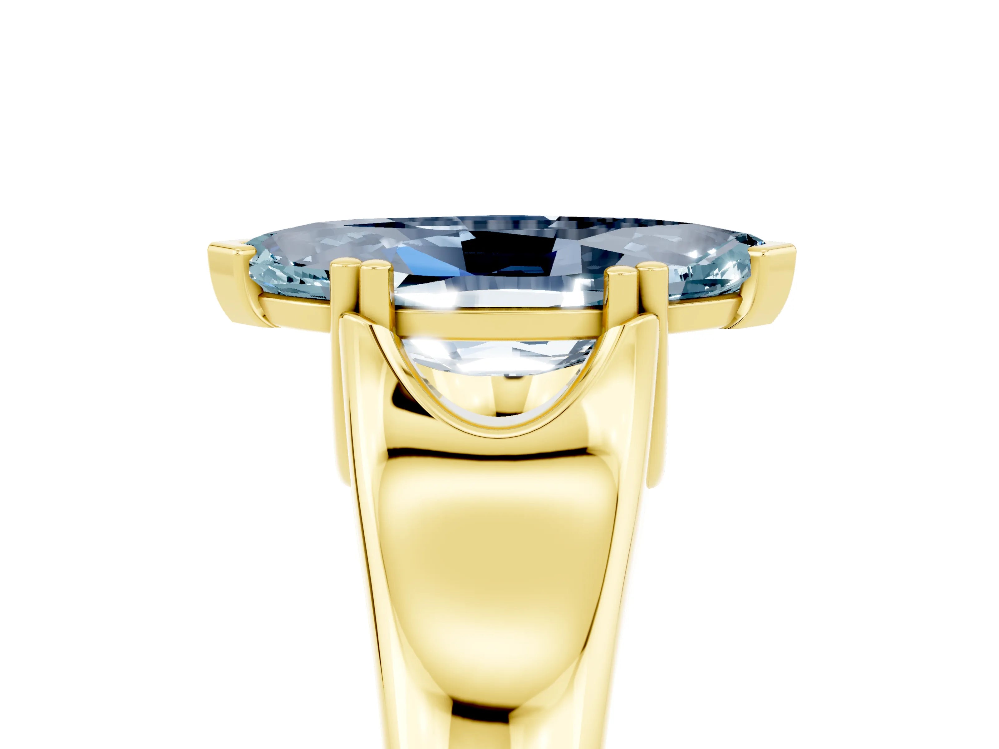 Yellow gold Marquise Cut Aquamarine Solitaire Ring with Wide Band and Prong Setting_5