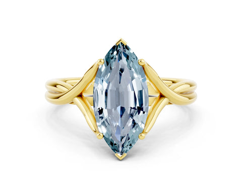 Yellow gold Marquise Cut Aquamarine Solitaire Twist Band Prong Setting Ring_36