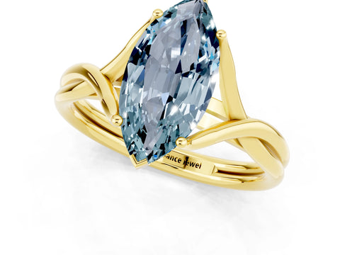 Yellow gold Marquise Cut Aquamarine Solitaire Twist Band Prong Setting Ring_37