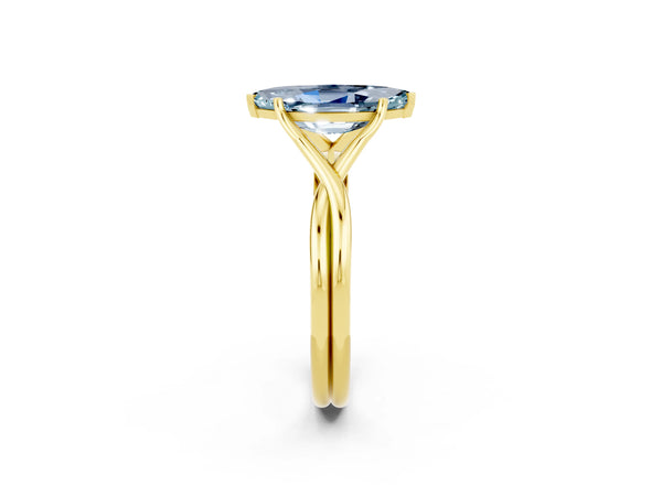 Yellow gold Marquise Cut Aquamarine Solitaire Twist Band Prong Setting Ring