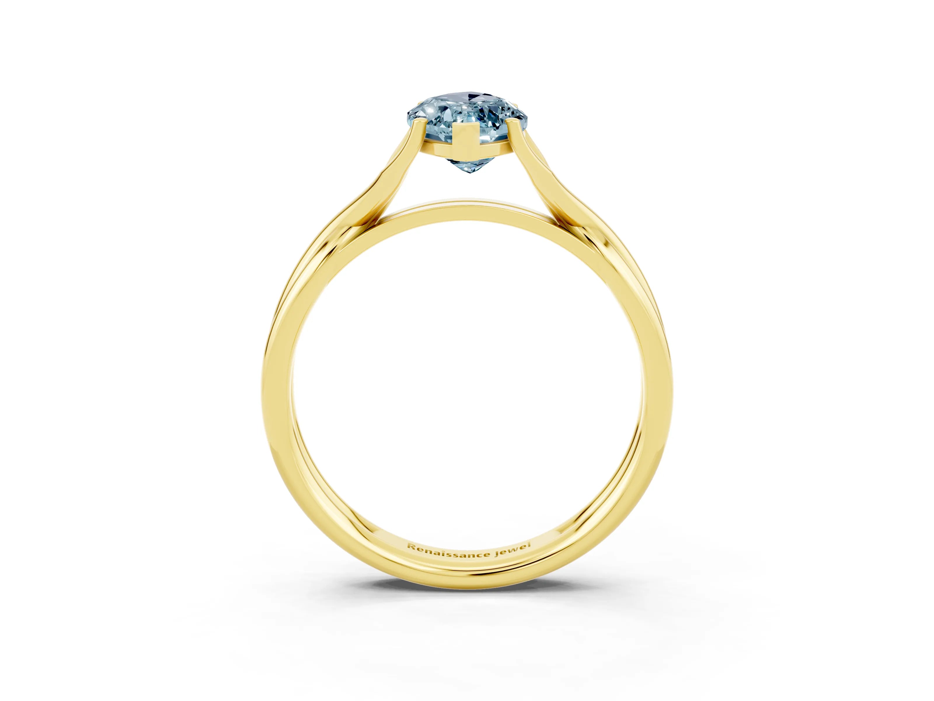 Yellow gold Marquise Cut Aquamarine Solitaire Twist Band Prong Setting Ring_39