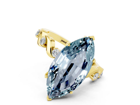 Yellow gold Marquise Cut Aquamarine Solitaire Twisted Band with Round  Accents and Prong Setting_12