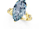 Yellow gold Marquise Cut Aquamarine Solitaire Twisted Band with Round  Accents and Prong Setting_13