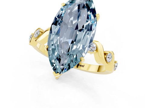 Yellow gold Marquise Cut Aquamarine Solitaire Twisted Band with Round  Accents and Prong Setting_13