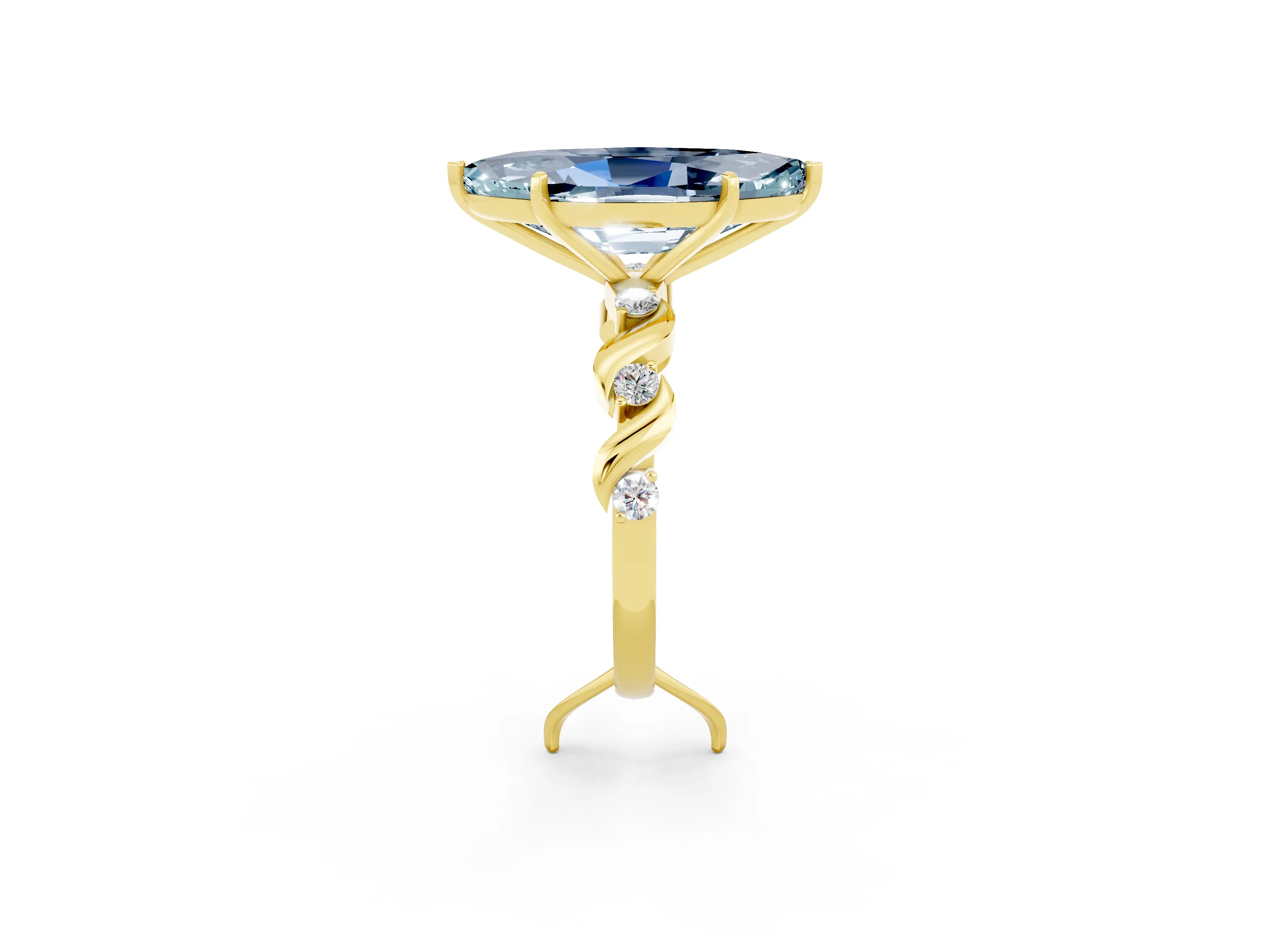 Yellow gold Marquise Cut Aquamarine Solitaire Twisted Band with Round  Accents and Prong Setting_14